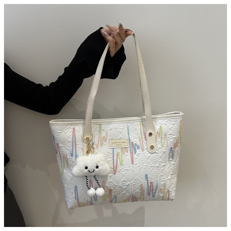 学生上课布袋包包女2024新款单肩腋下包条纹大容量通勤休闲托特包详情32