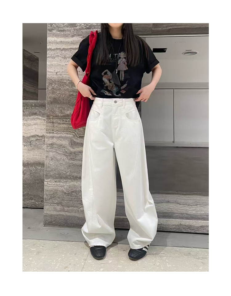 ICC 分割剪裁 茧型弯刀裤洗水猫须宽松高腰牛仔裤女十三行600338详情16