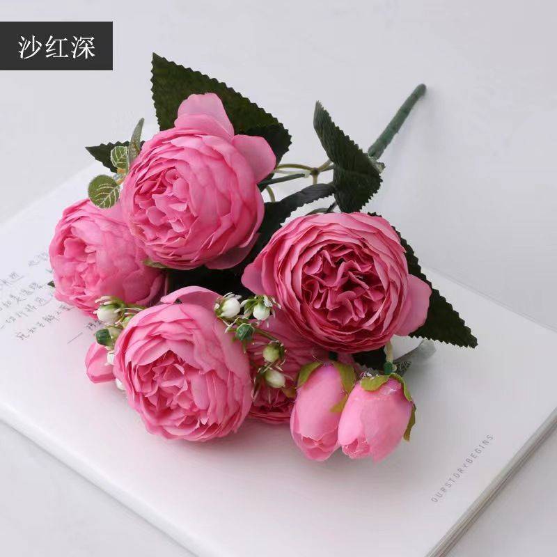 仿真菲丽波斯牡丹玫瑰花束家居客厅餐桌摆设婚庆装饰新娘手捧花详情19