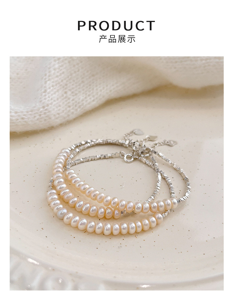 淡水珍珠手链碎银子纯银半银半珠手饰简约小众设计女银饰几何设计详情5