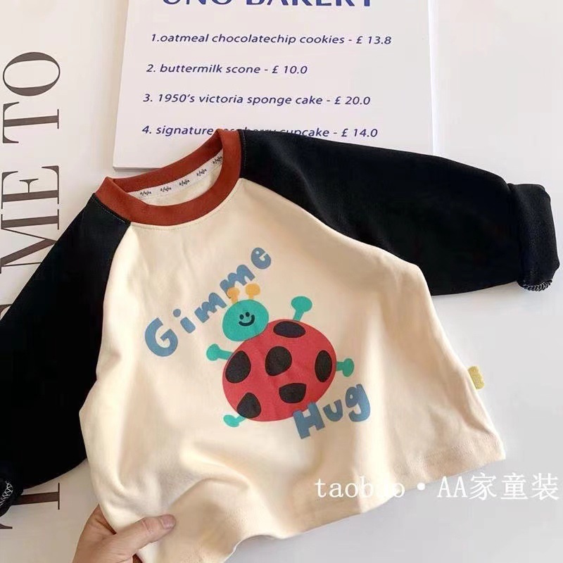 100%纯棉儿童长袖插肩T恤春秋季上衣男女童装韩版撞色宝宝打底衫详情8