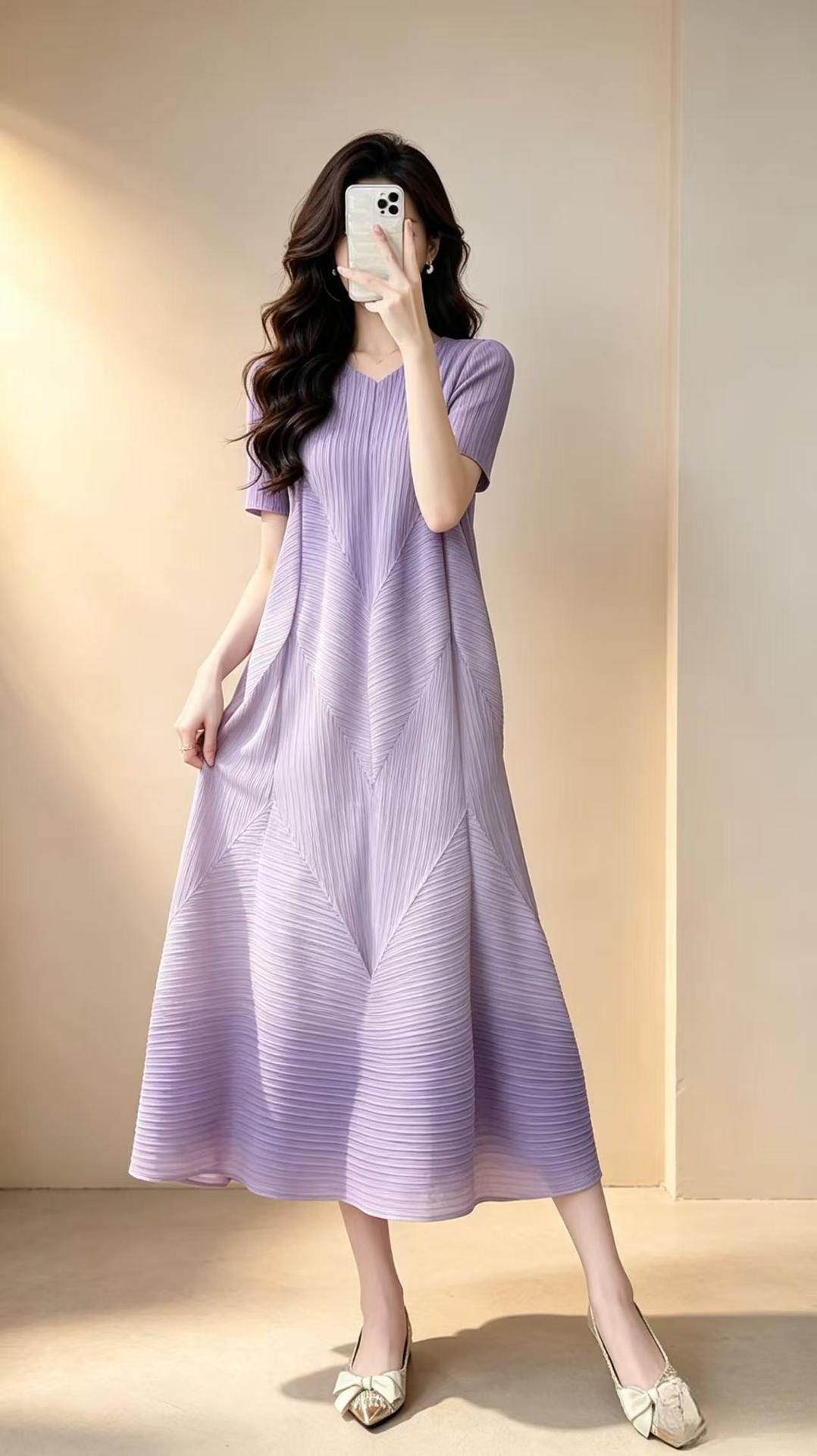 三宅专柜冷淡风女装高级感连衣裙设计感褶皱廓形短袖蛋糕公主裙子详情7