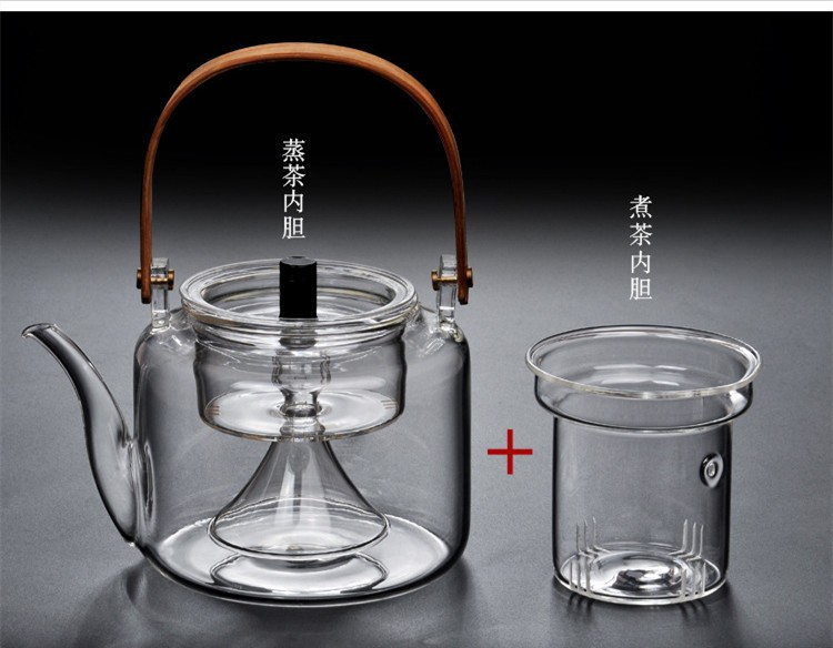 高硼硅玻璃日式锤纹茶壶明火竹把提梁壶煮茶壶泡茶壶家用茶具套装详情3