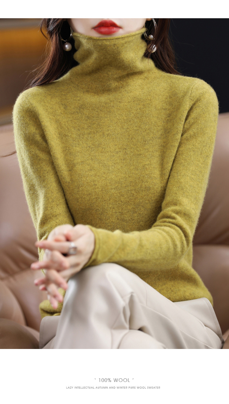 秋冬爆款堆堆领羊毛衫女保暖打底衫时尚长袖宽松毛衣翻领上衣详情24