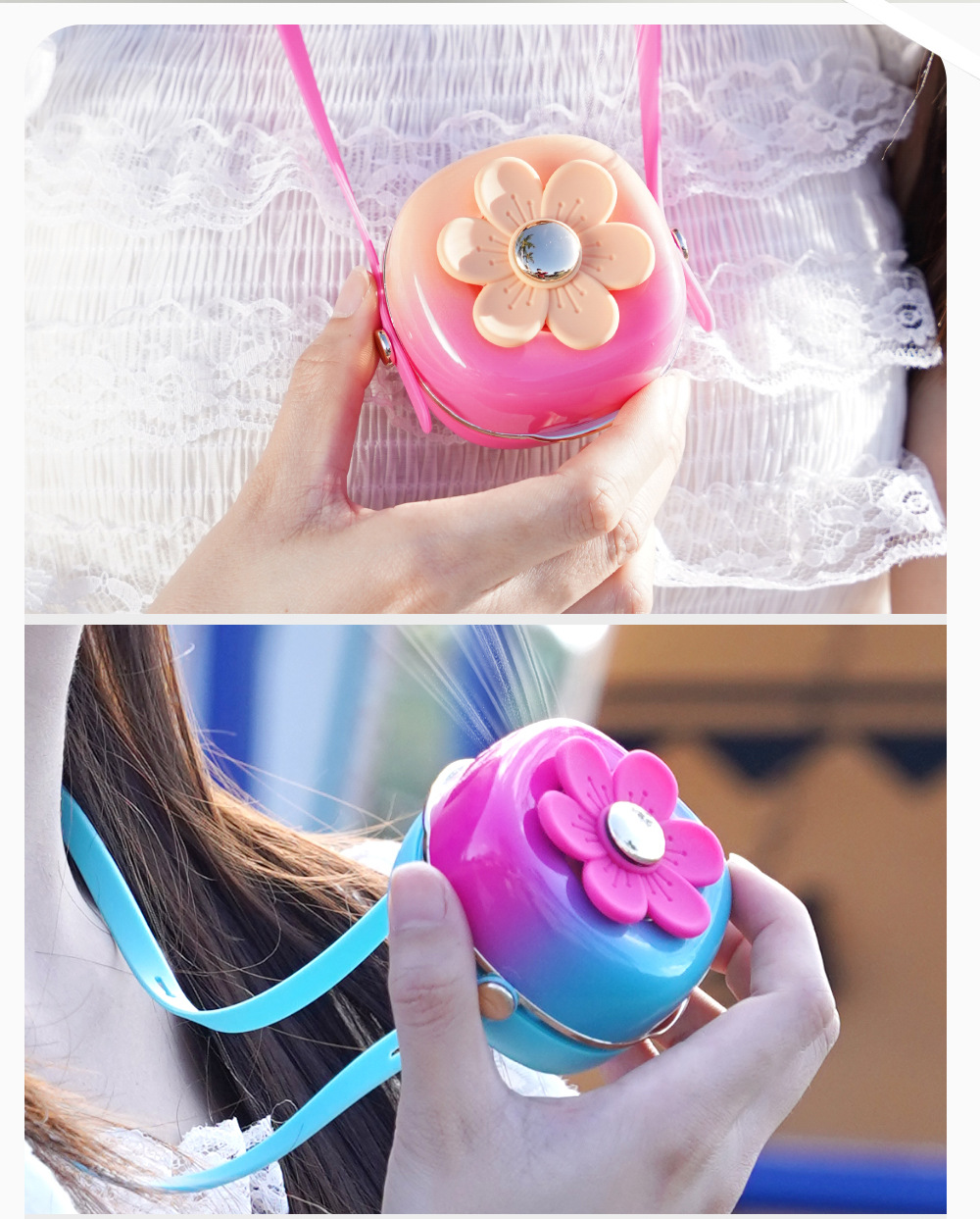 旋转花朵挂脖风扇ins少女心便携手持迷你USB充电风扇夏季清凉礼物详情13