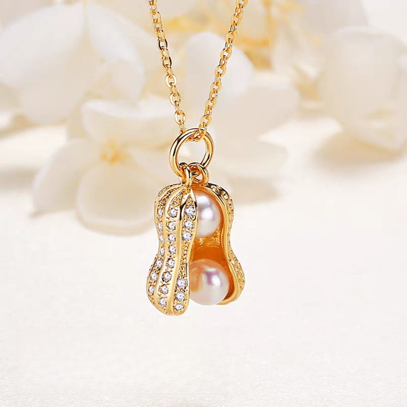 日韩轻奢18K铜微镶满钻花生珍珠吊坠时尚ins个性锁骨链饰品吊坠详情10