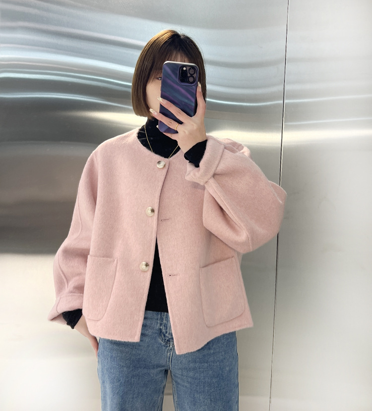 羊毛天丝圆领双面羊毛大衣宽松单排扣女式外套厂家批发2025秋冬详情35
