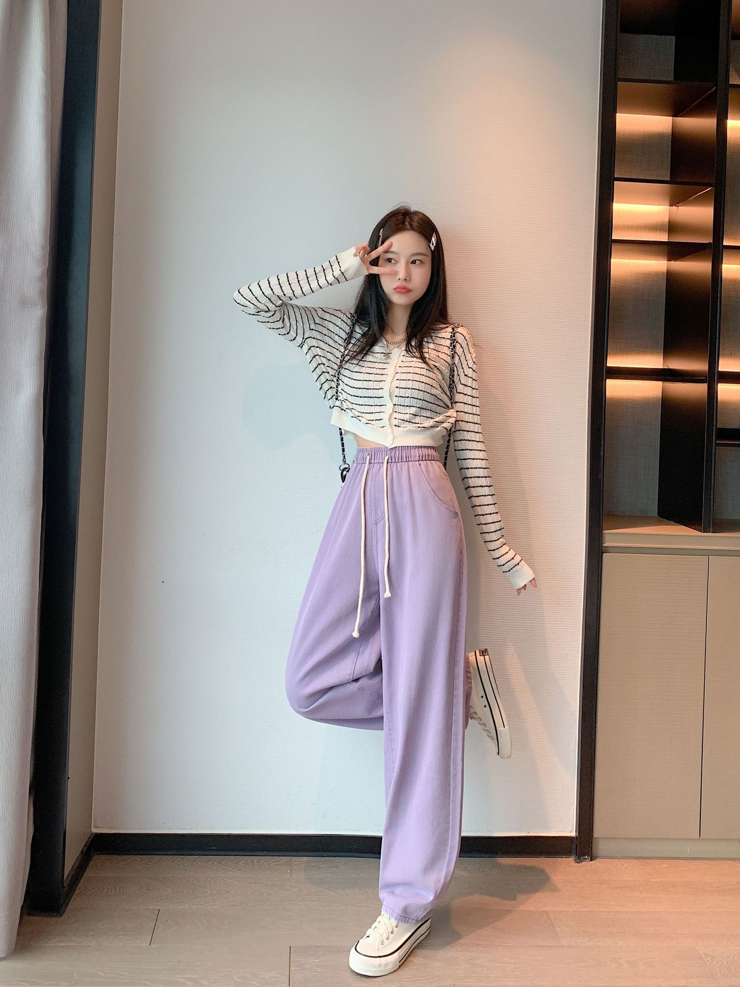 纯棉休闲裤女夏秋新款复古宽松百搭显瘦松紧腰九分裤时尚哈伦裤子详情11