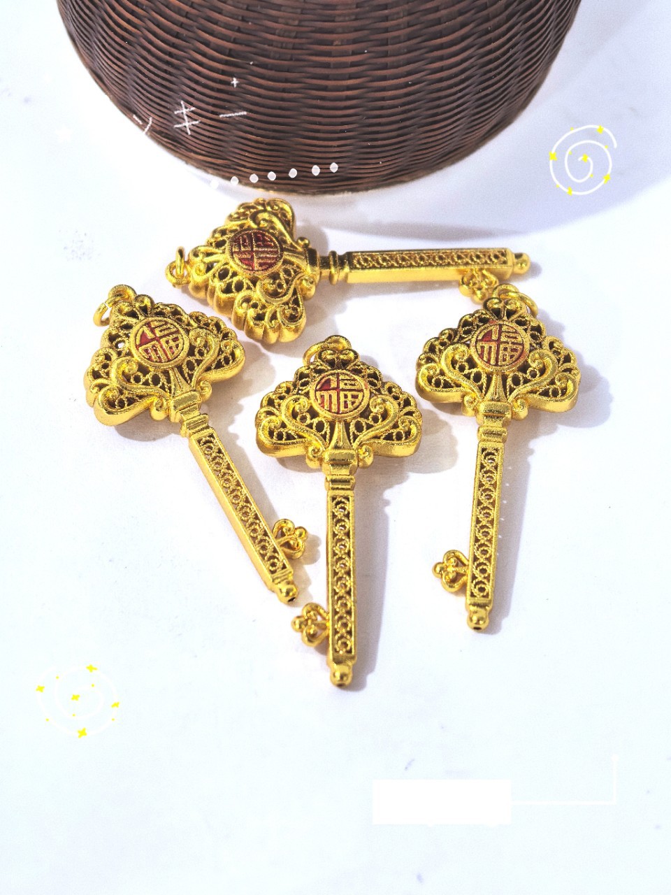 金店同款古法金葫芦钥匙吊坠百搭款纯铜饰品详情3