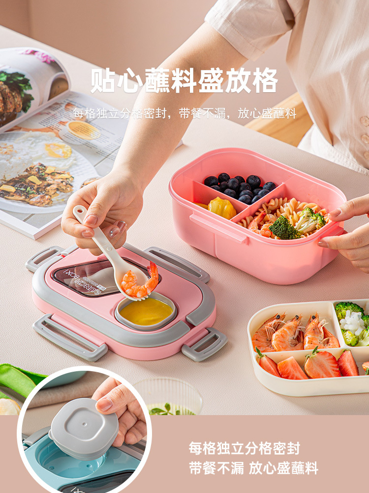 Convenient insulated lunch box, European-style oval sealed fresh-keeping lunch box, double-layer household adult lunch box, microwaveable pic 8
