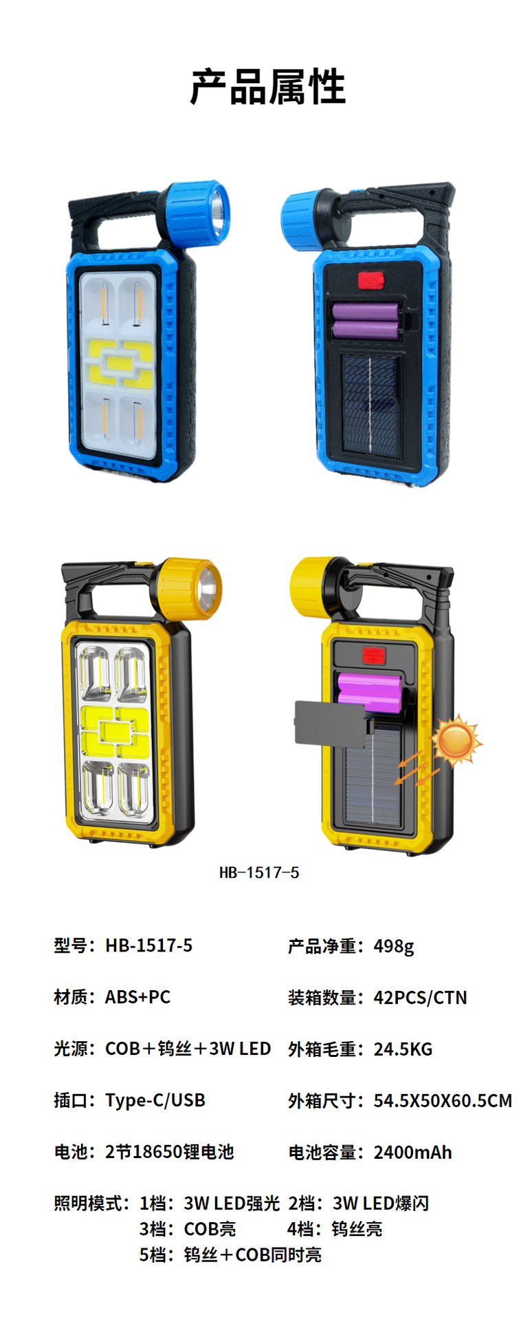 Cross-border multi-functional searchlight outdoor solar charging system lamp COB strong light portable lamp emergency charging pic 1