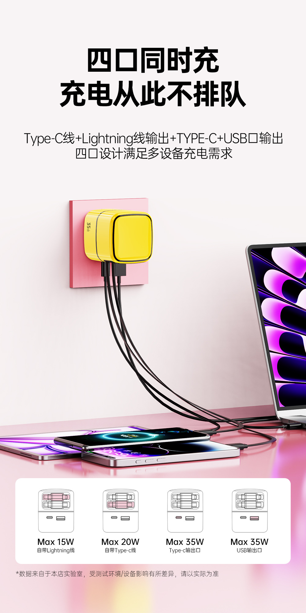 The 35W gallium nitride pull-out charger with A+C port fast PD charger is suitable for Apple and Huawei mobile phone chargers pic 14