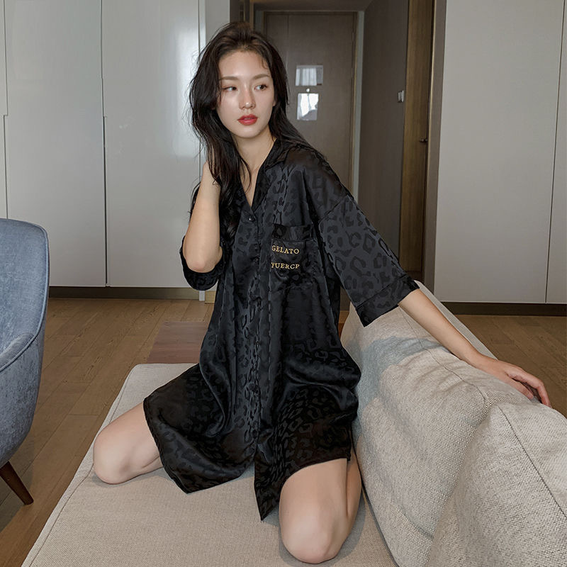 2025直播爆版衬衫裙夏季薄款四面弹性感开衫睡裙可外穿家居服女详情2