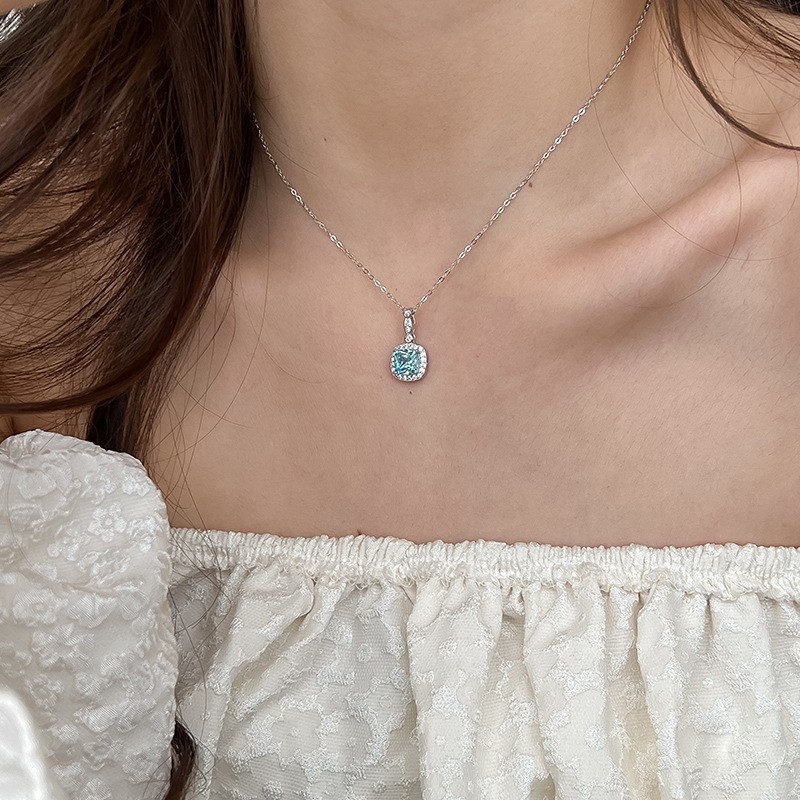 Blue necklace stud earrings collection, all-silver necklace, exquisite and elegant commuting collarbone chain, s925 silver versatile jewelry pic 10