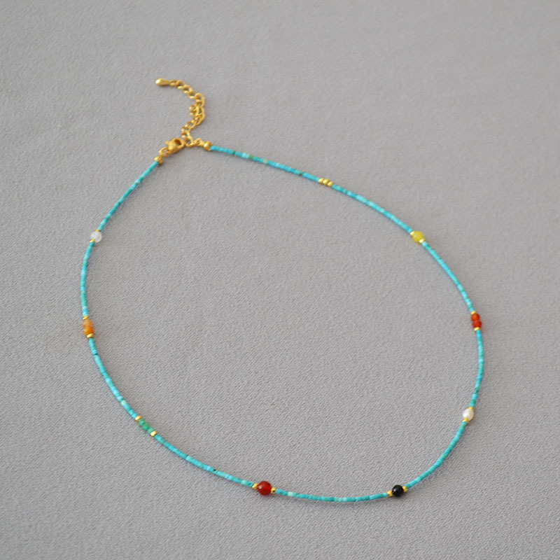 新中式小众设计复古文艺宫廷风极细绿松石串珠简约气质项链锁骨链详情6