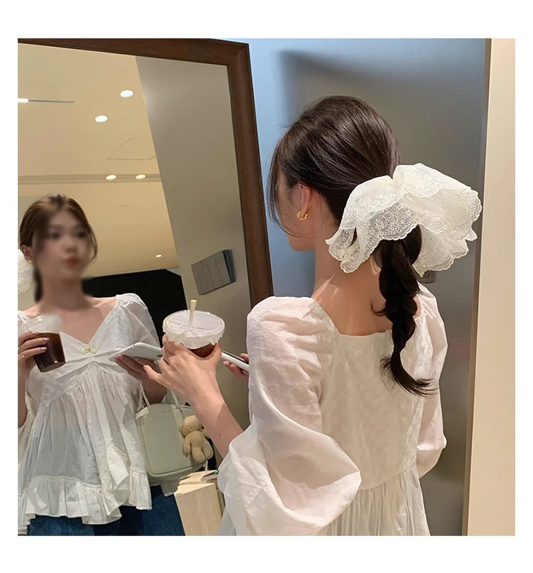 French high-end style oversized lace mesh hair tie for women 2025 new style hair tie large intestine circle headband Headwear Hair tie pic 15