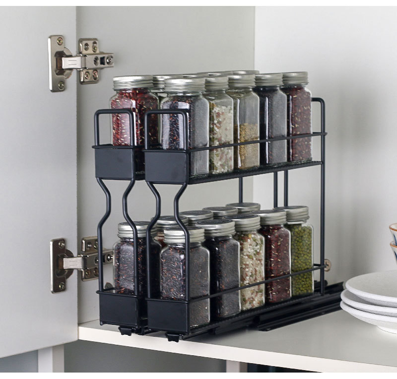 跨境双滑轨厨房调料架可抽拉调料瓶收纳架橱柜双层多用途置物架子详情8