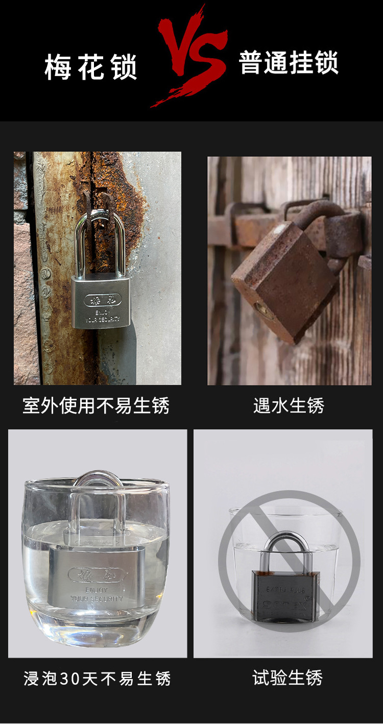梅花锁 仓库车厢大门挂锁防锈防盗铁锁防水半包梁钢制叶片挂锁子详情7