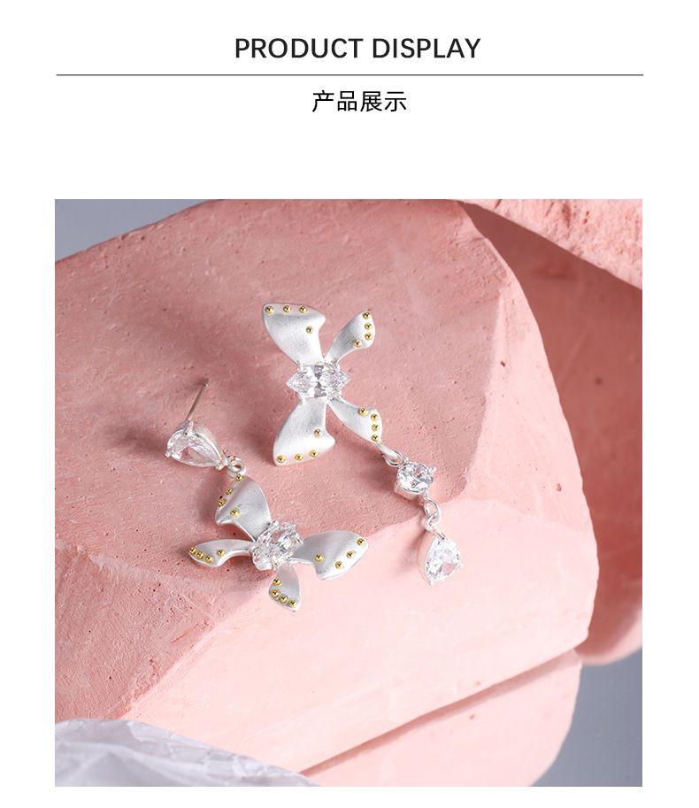 Asymmetrical bow earrings for women, original and niche design, sweet and elegant, high-end, 925 silver needle earrings pic 11
