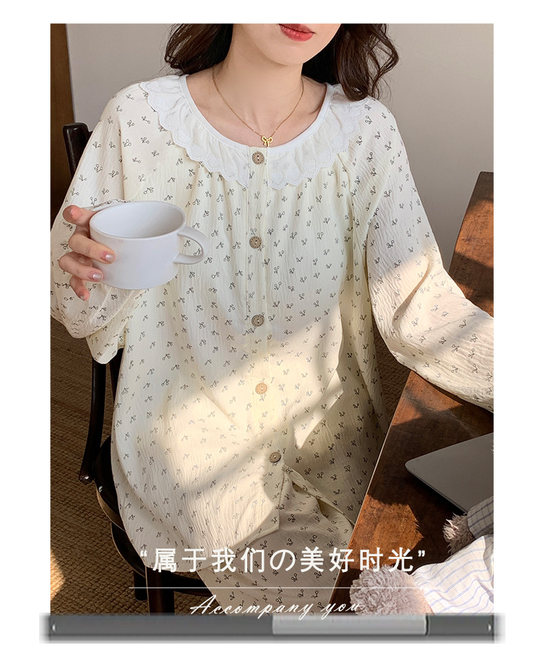 Korean style ins country-style pajamas for women, thin and sweet lace long-sleeved and long pants set for women, fresh floral home wear pic 12
