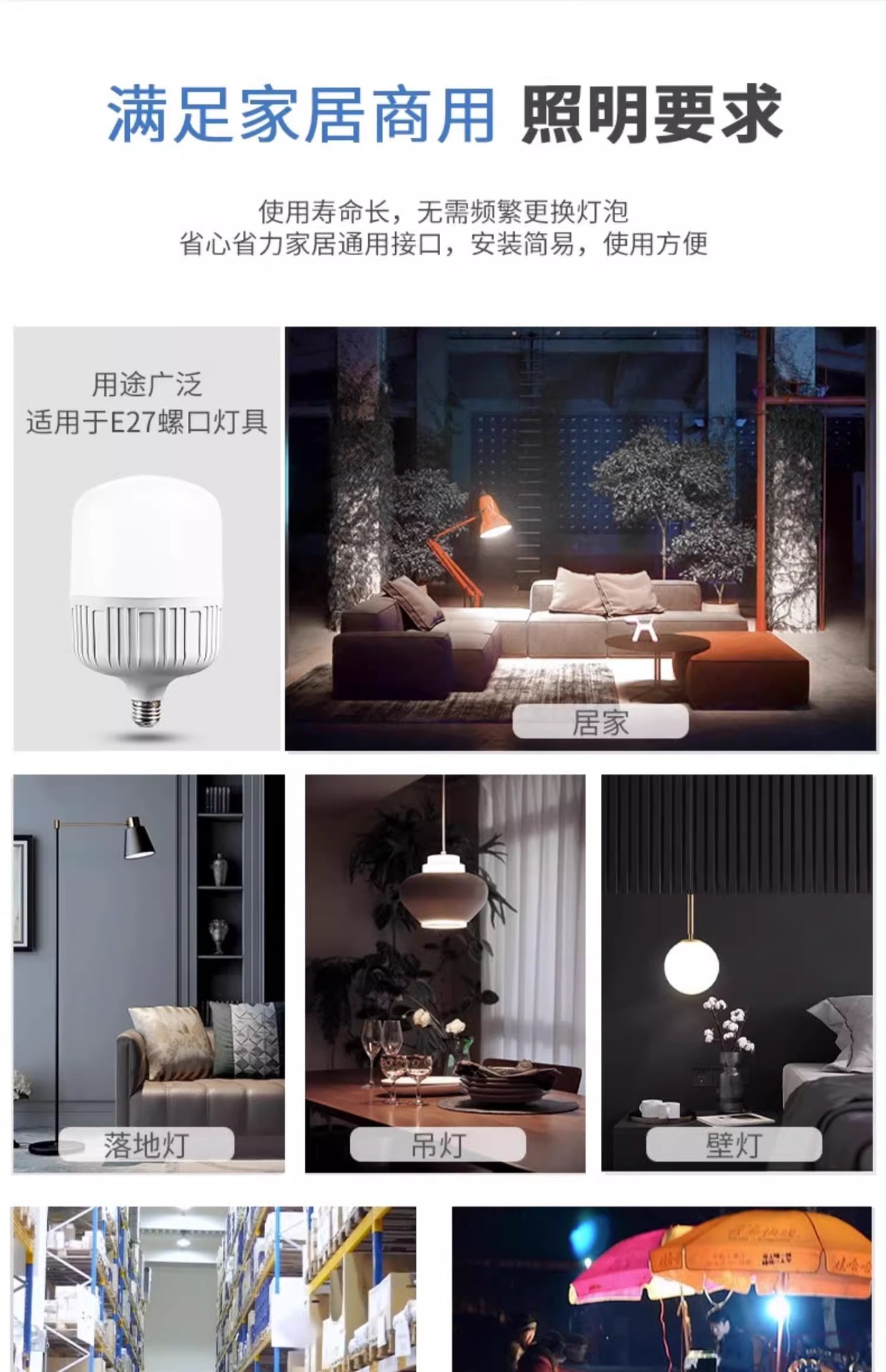 LED灯泡家用E27螺口节能灯白光超亮室内护眼灯大功率照明灯球泡灯详情13