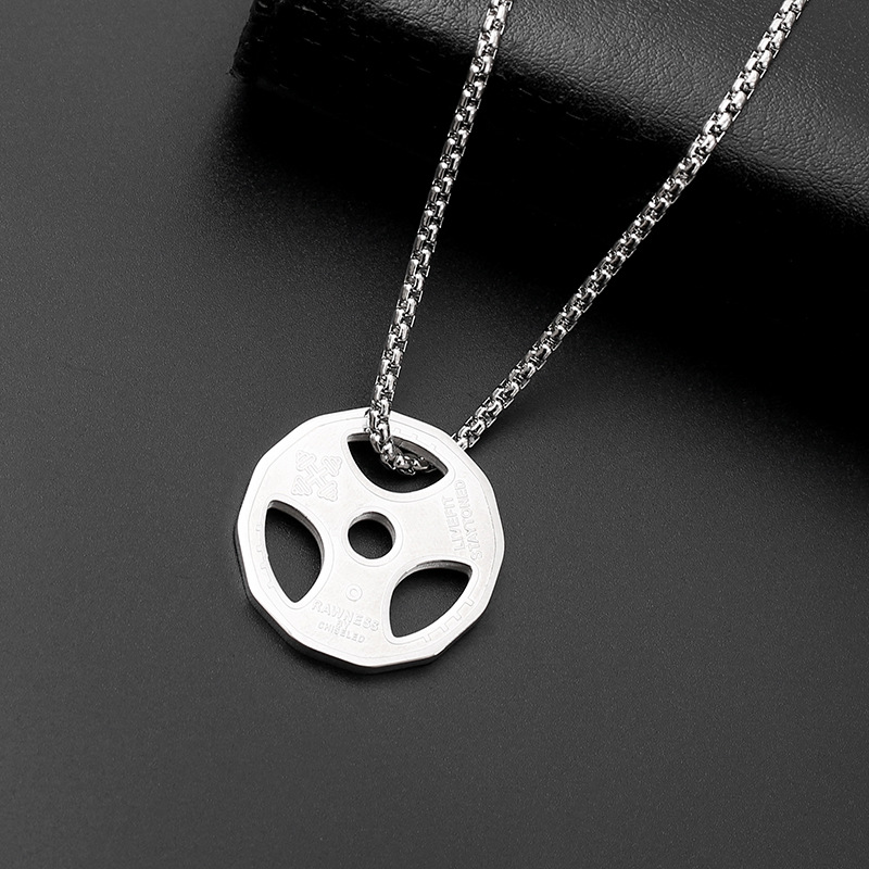 Wholesale factory direct sales of popular titanium steel dumbbell pendants and titanium steel necklaces for both men and women, trendy barbells pic 4