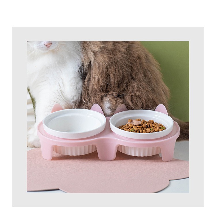 猫碗陶瓷猫食盆猫咪碗宠物碗斜口保护颈椎防打翻双碗喝水喂食一体详情14