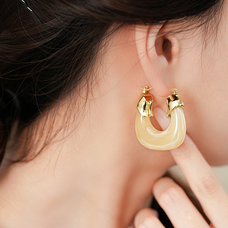 韩国复古树脂字母包包耳环简约个性设计耳扣潮流气质高级感耳饰女详情6