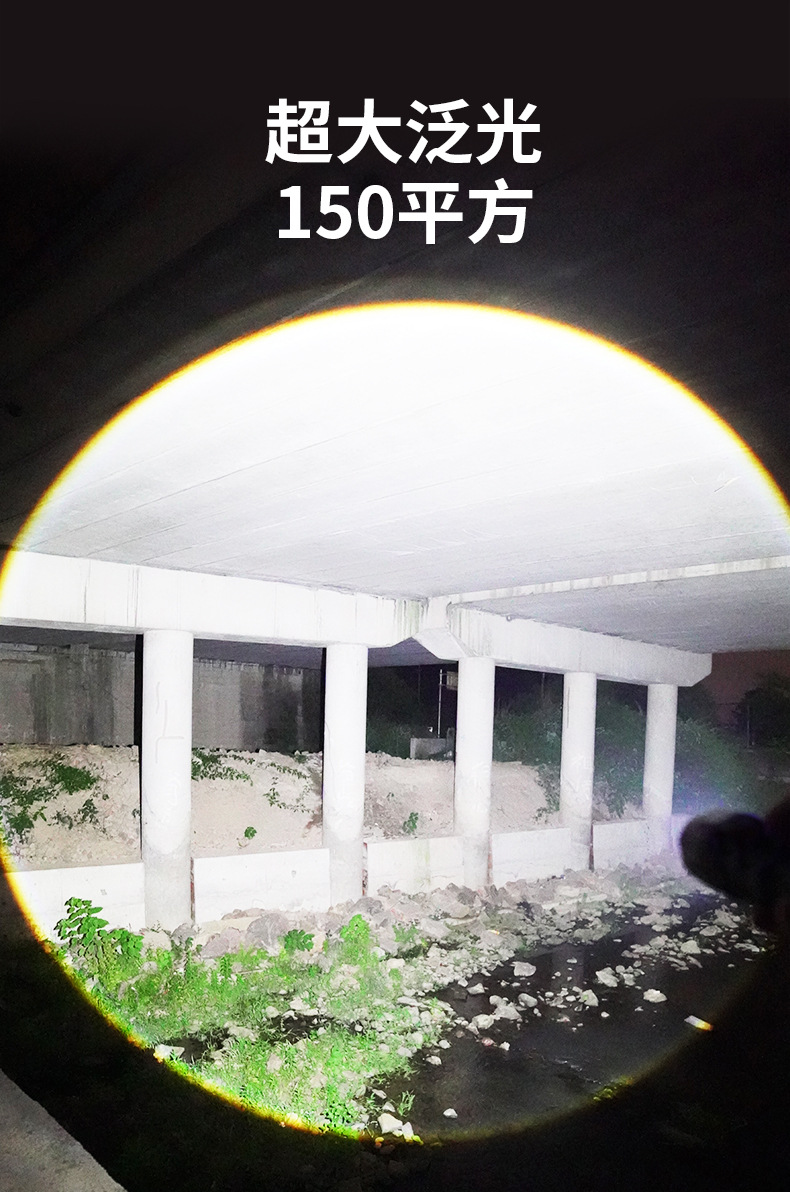 爆款强光手电筒LED多功能小钢炮超亮户外远射变焦Type- c可充电详情4