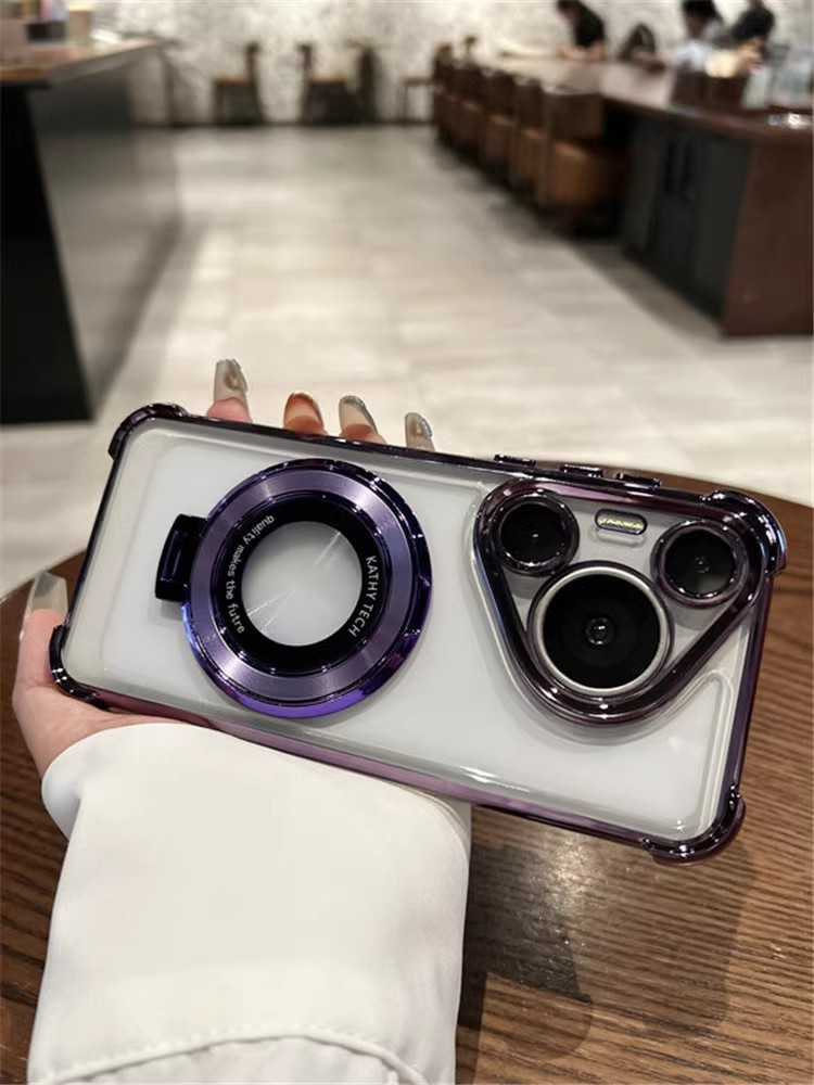 Compatible with Huawei Pura70Ultra phone case, transparent electroplated airbag, magnetic stand, p70Pro all-inclusive lens pic 7