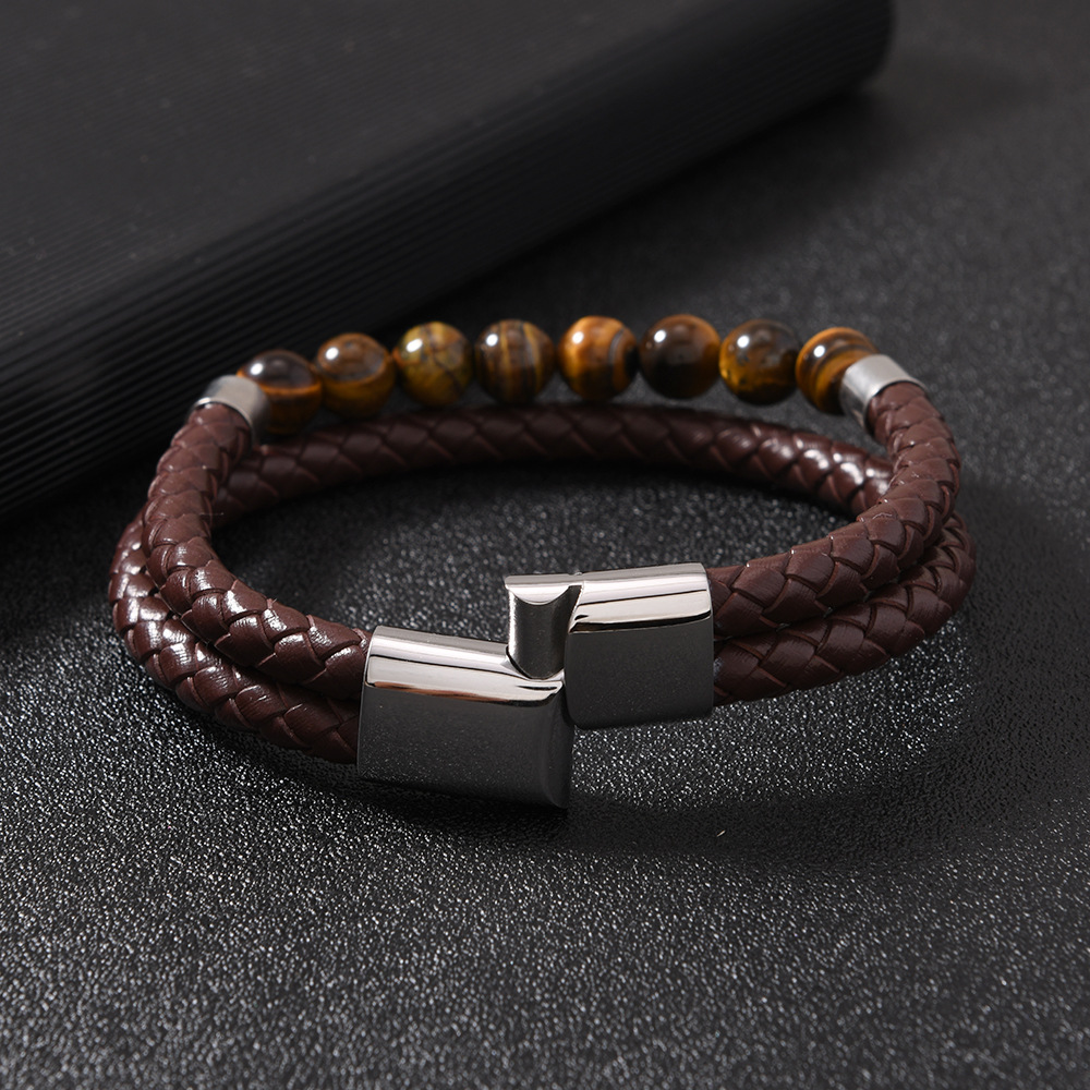 速卖通希音爆款男士手环 多层编织皮革手链时尚个性磁吸扣手链详情7