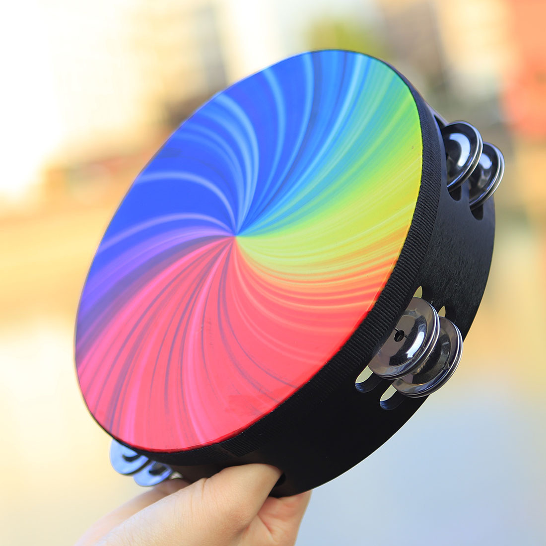 彩色铃鼓新疆舞蹈手拍鼓打击乐器儿童8寸摇铃鼓幼儿摇铃10寸手鼓详情5