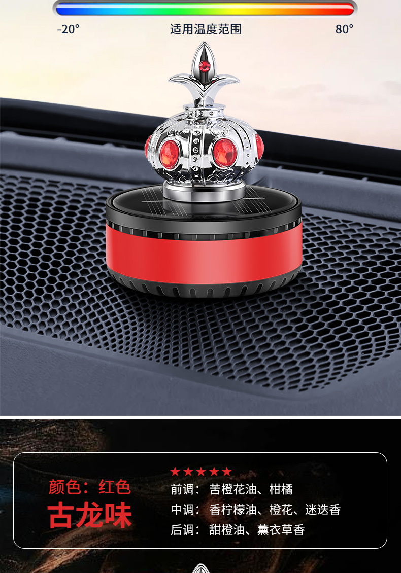 Personalized and creative car interior decoration, solar crown car perfume stand, car ornaments, car aroma, long-lasting and light fragrance pic 13