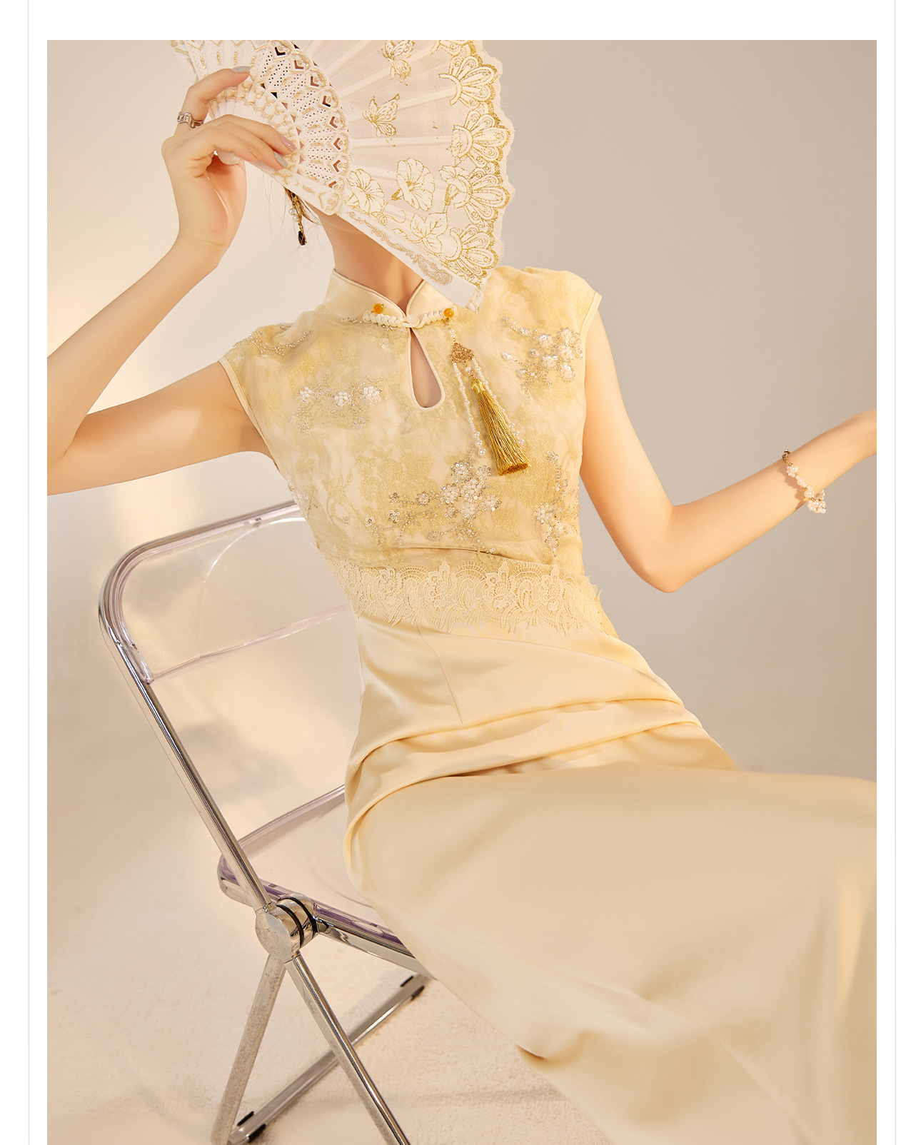 New Chinese-style high-end lace embroidered dress for women, a stunning ancient French style improved cheongsam dress N3111 pic 7