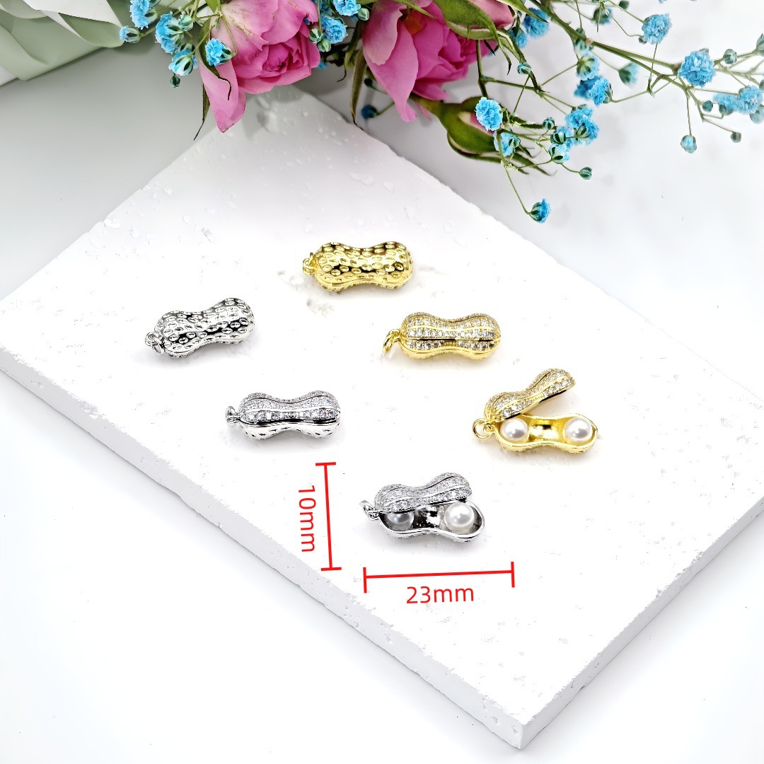 日韩轻奢18K铜微镶满钻花生珍珠吊坠时尚ins个性锁骨链饰品吊坠详情11