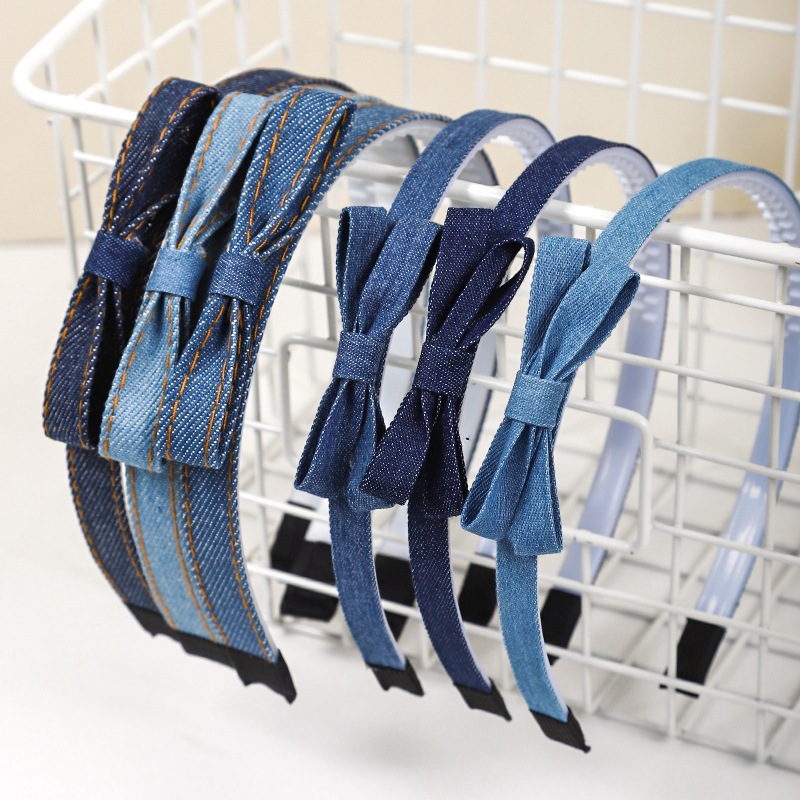 韩版牛仔发饰甜酷风蝴蝶结发箍儿童布艺压发卡带齿防滑少女头箍详情6