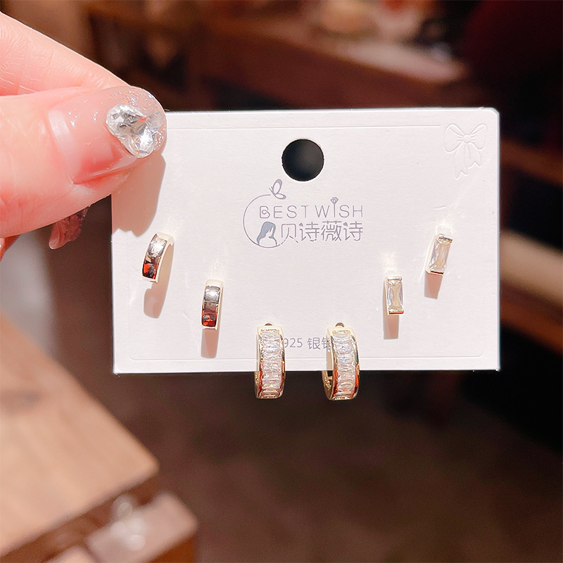 高品质感s925银针锆石6件套装小耳钉 女韩版简约气质三对耳钉批发详情14