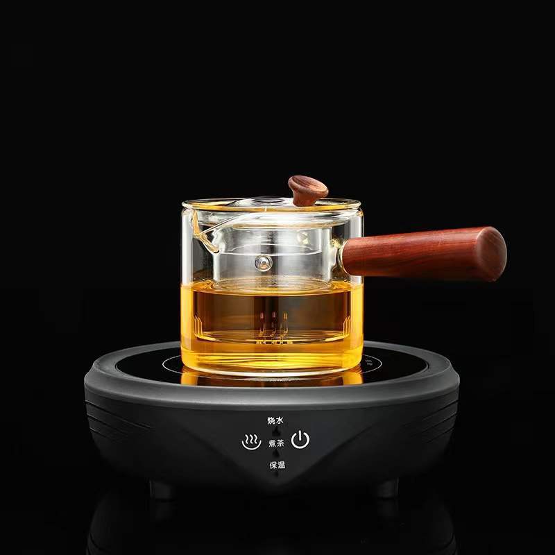 The side-handled glass teapot can be used for boiling tea. The wooden handle can be used for brewing tea. The heat-resistant intuitive teapot is a household water boiler pic 2