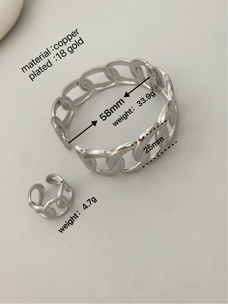 Wholesale of European and American fashion cross-border personality cold style, versatile circle ring wide face bracelet set manufacturer pic 5