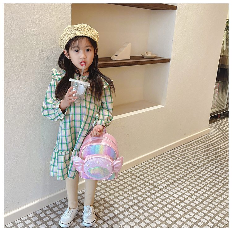 Rainbow gradient sequin backpack, pearl shell pattern, pink bow, outdoor hiking canvas schoolbag, lightweight and durable pic 16