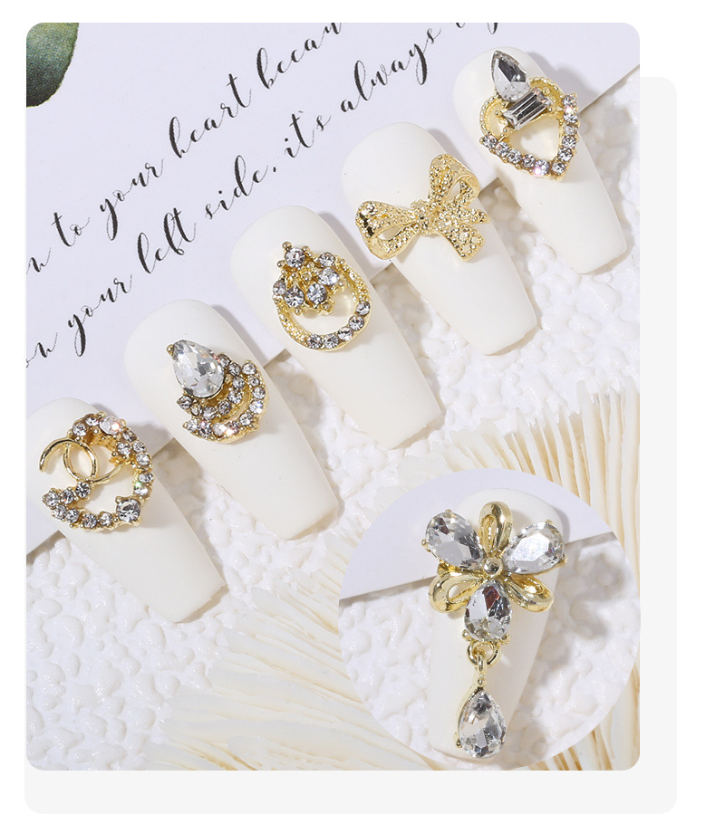 New alloy rhinestone bow, Japanese-style pearl super sparkling rhinestone drop pendant, popular nail art accessory pic 6