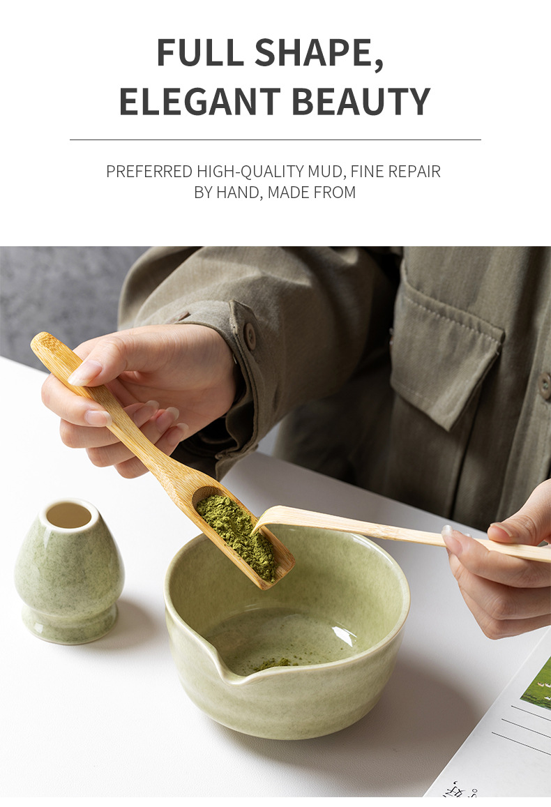 抹茶茶具套装抹茶色四件套六件套亚马逊爆款日式茶筅百本立抹茶碗详情3