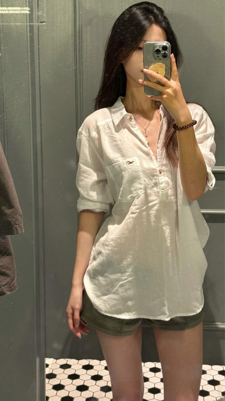 白标Jennie同款hollis美式刺绣小海鸥纯棉衬衫女修身显瘦辣妹上衣详情1