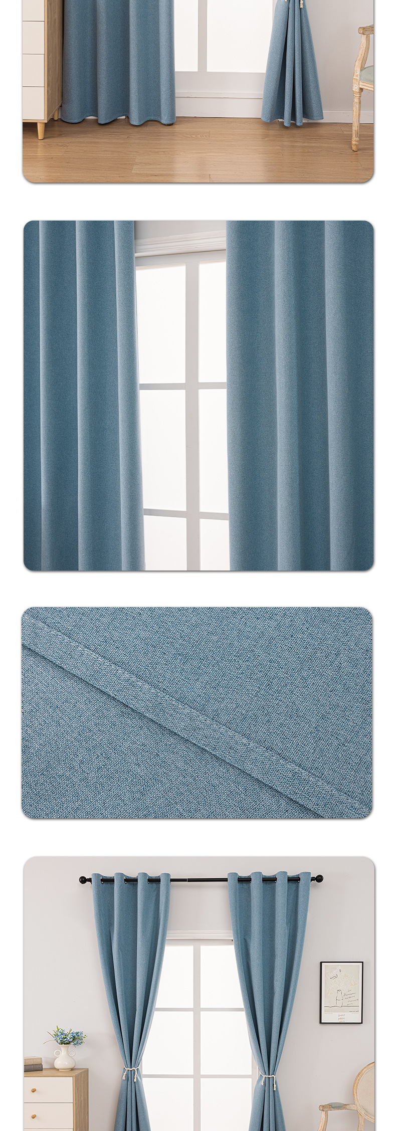 Amazon cross-border linen, cotton and linen 100% full blackout curtains, sun protection, heat insulation solid color export curtains pic 7
