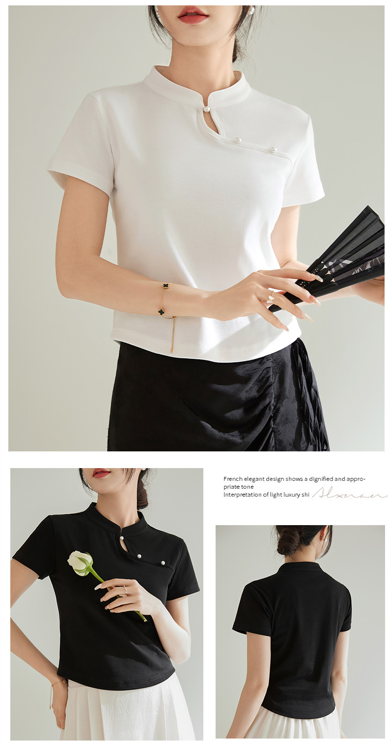 国潮国风新中式盘扣短款针织短袖t恤女2025春夏新款气质纽扣修身显瘦详情8