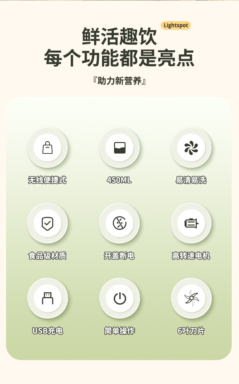 跨境榨汁机便携式家用充电小型果蔬碎冰多功能无线果汁机榨汁杯1详情5