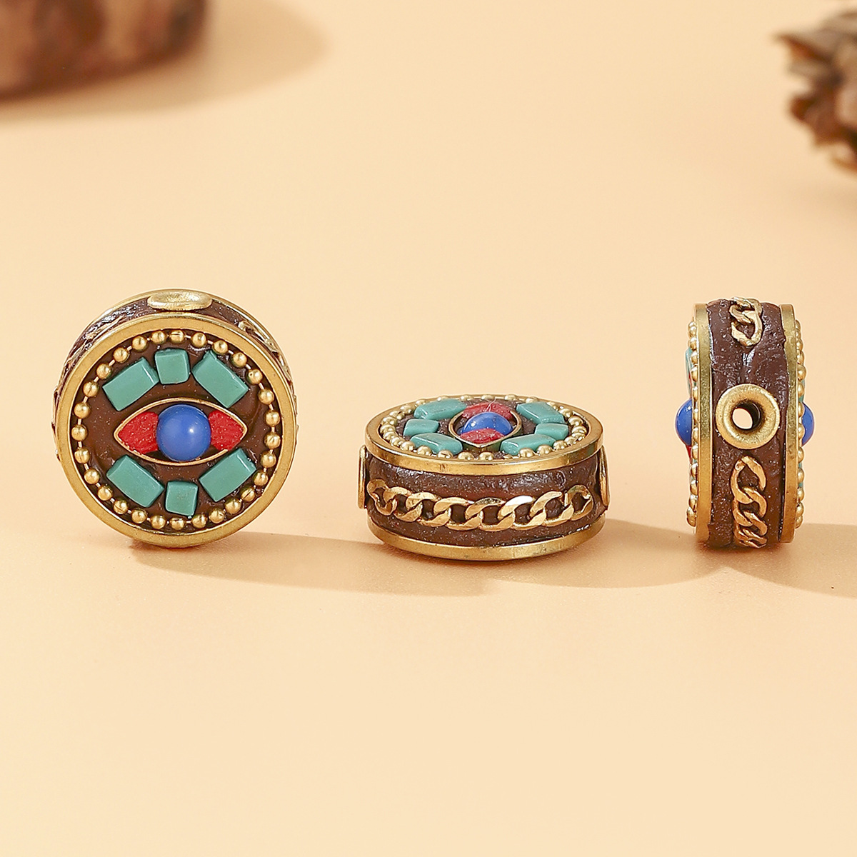 Tibetan-style Nepalese beads, loose beads, copper beads, back cloud inlay, retro ethnic style DIY jewelry accessories, spacer beads, bucket beads pic 40