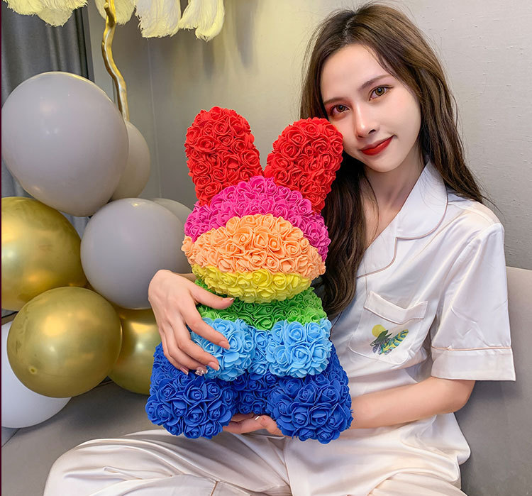 抖音网红创意礼物情人节520七夕礼物永生花玫瑰花兔子档仿真花diy国潮详情7
