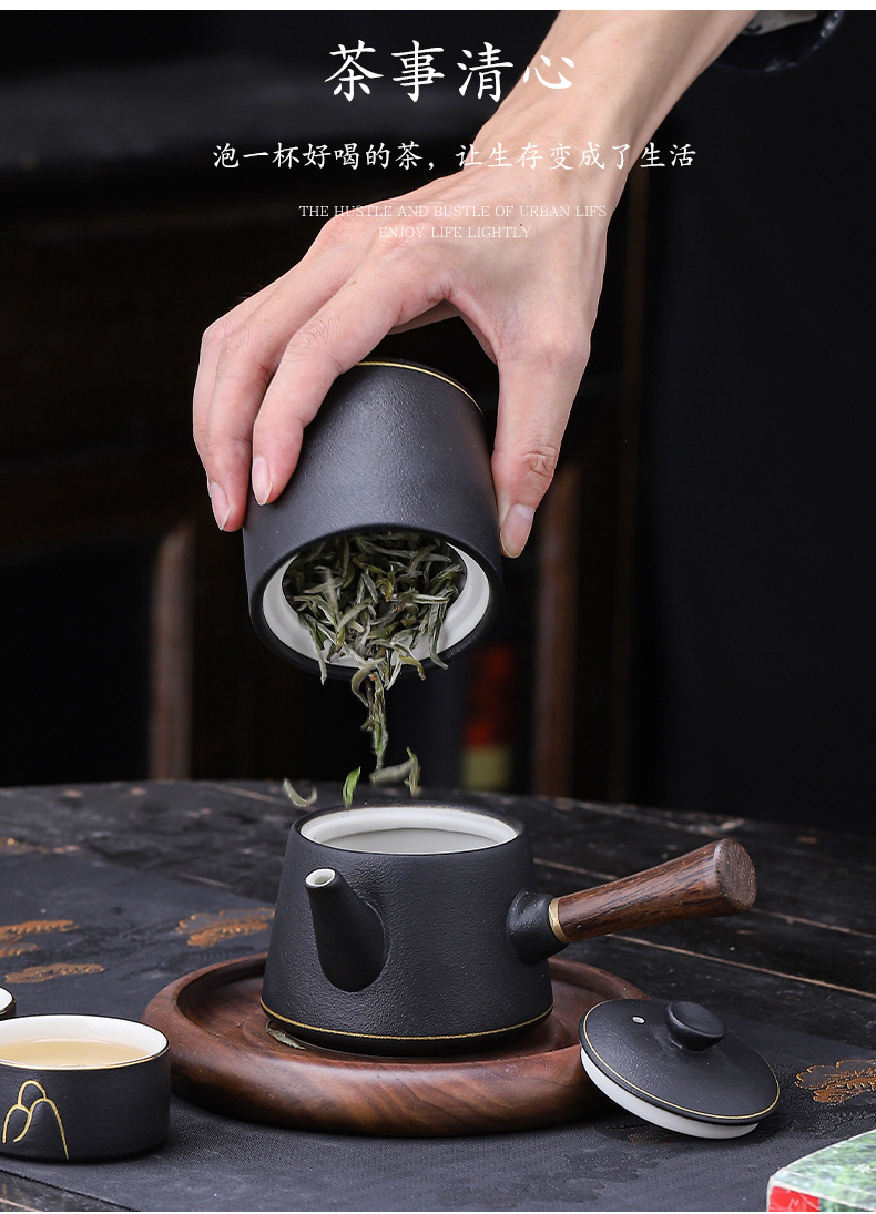 黑陶描金侧把壶功夫茶具套装公司商务开业礼品房地产开盘伴手礼详情8