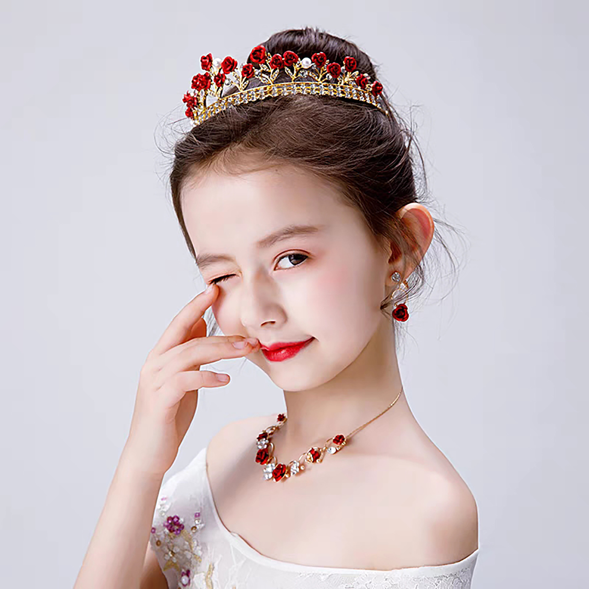 Nuevo compromiso barroco belleza temperamento rosas rojas princesa aros de pelo vestido de novia accesorios corona de novia pic 16